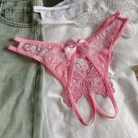 P664 - Celana Dalam Wanita Panties Thong Seksi Crotchless Putih Brokat Kupu-Kupu Tali 2 - 2