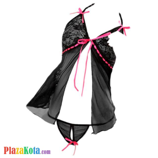 L0233 - Baju Tidur Dinas Malam Wanita Lingerie Babydoll Mini Dress Seksi Halter Hitam Transparan Crotchless - Photo 1