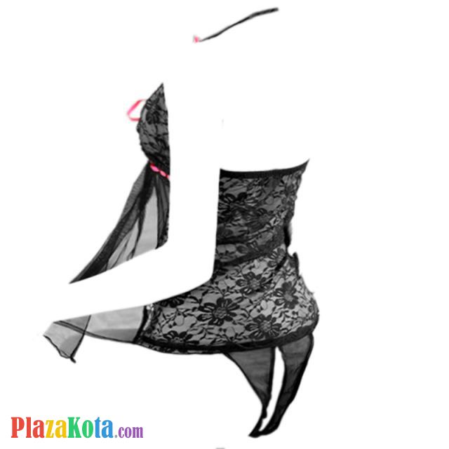 L0233 - Baju Tidur Dinas Malam Wanita Lingerie Babydoll Mini Dress Seksi Halter Hitam Transparan Crotchless - Photo 2