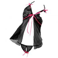 L0233 - Baju Tidur Dinas Malam Wanita Lingerie Babydoll Mini Dress Seksi Halter Hitam Transparan Crotchless