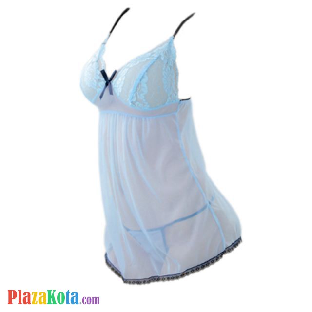 L0236 - Baju Tidur Dinas Malam Wanita Lingerie Babydoll Mini Dress Seksi Biru Transparan - Photo 1