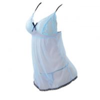 L0236 - Baju Tidur Dinas Malam Wanita Lingerie Babydoll Mini Dress Seksi Biru Transparan