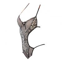 L0249 - Baju Tidur Dinas Malam Wanita Lingerie Teddy Bodysuit Seksi Halter Macan Tutul Abu-Abu