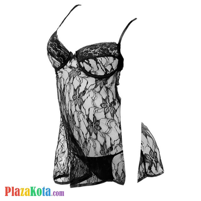 L0281 - Baju Tidur Dinas Malam Wanita Lingerie Kimono Jubah Seksi Hitam Transparan Lengan Panjang Baju Dalam Bra Kawat - Photo 2