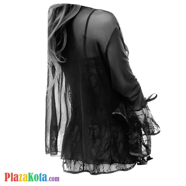 L0281 - Baju Tidur Dinas Malam Wanita Lingerie Kimono Jubah Seksi Hitam Transparan Lengan Panjang Baju Dalam Bra Kawat - Photo 3