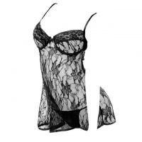 L0281 - Baju Tidur Dinas Malam Wanita Lingerie Kimono Jubah Seksi Hitam Transparan Lengan Panjang Baju Dalam Bra Kawat - Thumbnail 2