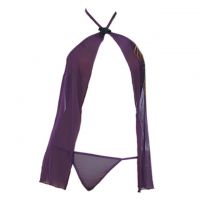 L0288 - Baju Tidur Dinas Malam Wanita Lingerie Babydoll Mini Dress Seksi Halter Ungu Transparan