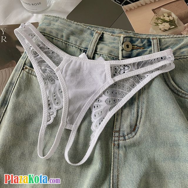 P670 - Celana Dalam Wanita Panties Thong Seksi Crotchless Putih Pita Belakang - Photo 1
