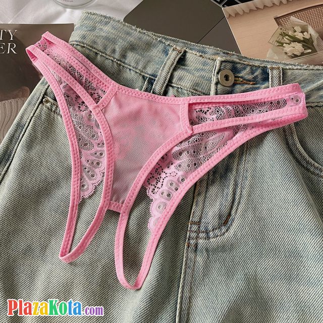 P671 - Celana Dalam Wanita Panties Thong Seksi Crotchless Pink Pita Belakang - Photo 1