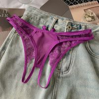 P672 - Celana Dalam Wanita Panties Thong Seksi Crotchless Ungu Pita Belakang