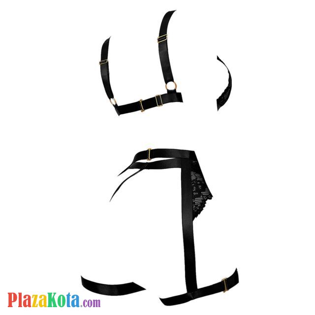 B376 - Pakaian Dalam Wanita Bra Set Bralette Seksi Hitam Open Cup Garter Belt Paha - Photo 2