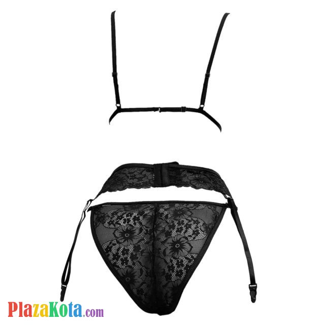 B378 - Pakaian Dalam Wanita Bra Set Bralette Seksi Hitam Garter Belt Stocking - Photo 2