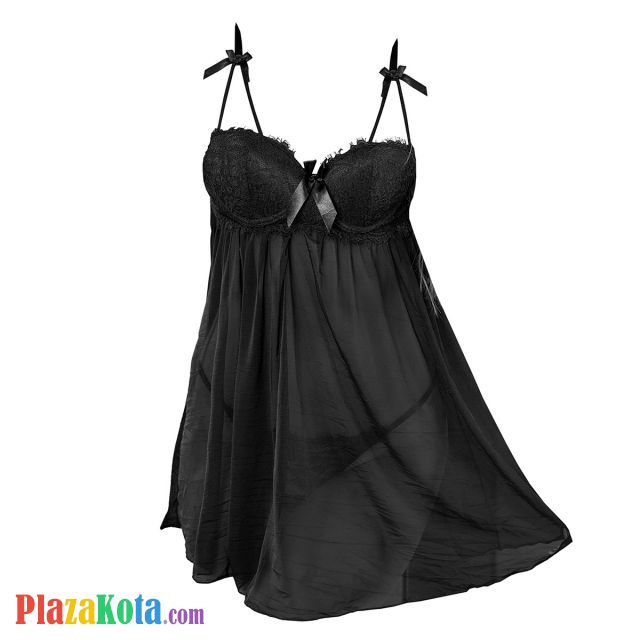 L1325 - Baju Tidur Dinas Malam Wanita Lingerie Mini Dress Gaun Pendek Seksi Hitam Transparan Bra Kawat Cup Busa