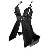 L1327 - Baju Tidur Dinas Malam Wanita Lingerie Babydoll Mini Dress Seksi Hitam Transparan Open Cup Belah Depan