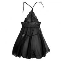 L1327 - Baju Tidur Dinas Malam Wanita Lingerie Babydoll Mini Dress Seksi Hitam Transparan Open Cup Belah Depan - 2