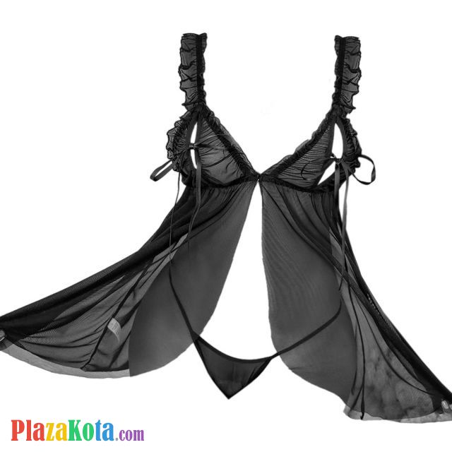 L1328 - Baju Tidur Dinas Malam Wanita Lingerie Babydoll Mini Dress Seksi Hitam Transparan Open Cup Belah Depan - Photo 1 L1328 - Baju Tidur Dinas Malam Wanita Lingerie Babydoll Mini Dress Seksi Hitam Transparan Open Cup Belah Depan - Photo 1