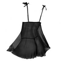 L1328 - Baju Tidur Dinas Malam Wanita Lingerie Babydoll Mini Dress Seksi Hitam Transparan Open Cup Belah Depan - 2