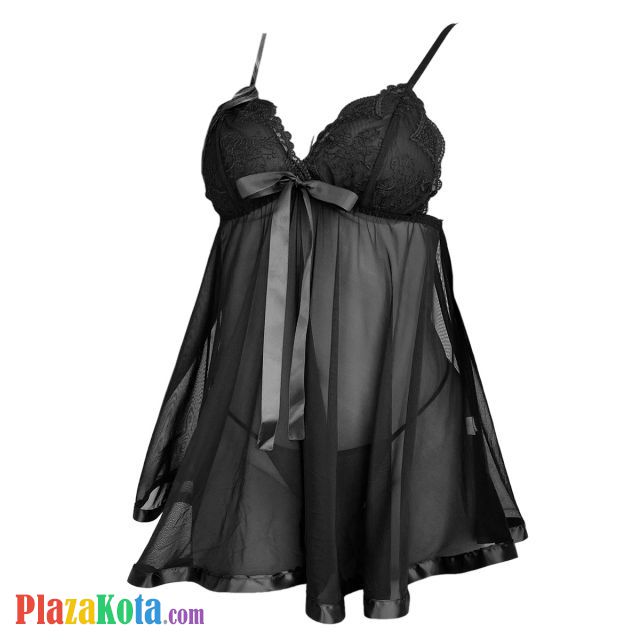 L1329 - Baju Tidur Dinas Malam Wanita Lingerie Mini Dress Gaun Pendek Seksi Hitam Transparan - Photo 1