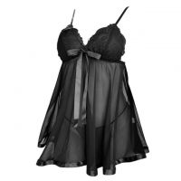 L1329 - Baju Tidur Dinas Malam Wanita Lingerie Mini Dress Gaun Pendek Seksi Hitam Transparan