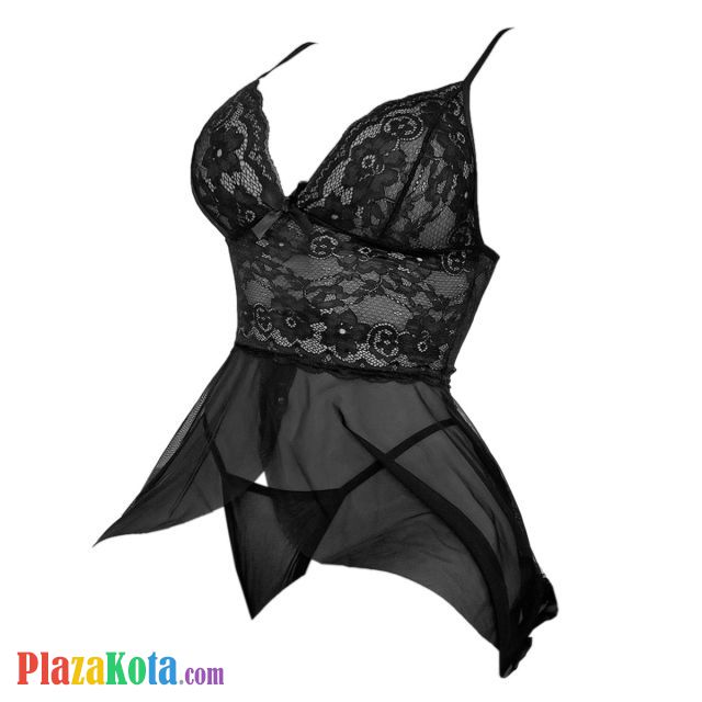 L1331 - Baju Tidur Dinas Malam Wanita Lingerie Babydoll Mini Dress Seksi Hitam Transparan Belah Depan - Photo 1