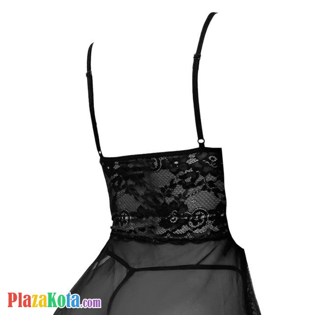 L1331 - Baju Tidur Dinas Malam Wanita Lingerie Babydoll Mini Dress Seksi Hitam Transparan Belah Depan - Photo 2