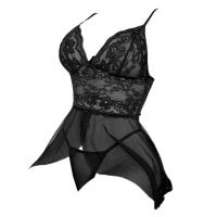 L1331 - Baju Tidur Dinas Malam Wanita Lingerie Babydoll Mini Dress Seksi Hitam Transparan Belah Depan