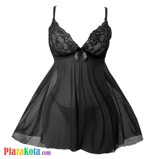 L1333 - Baju Tidur Dinas Malam Wanita Lingerie Mini Dress Gaun Pendek Seksi Hitam Transparan - Photo 1