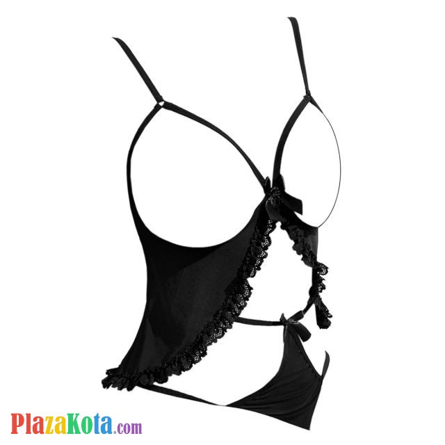 L1334 - Baju Tidur Dinas Malam Wanita Lingerie Babydoll Mini Dress Seksi Hitam Transparan Open Cup Crotchless - Photo 1