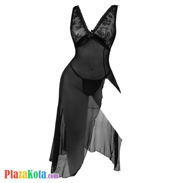 L1337 - Baju Tidur Dinas Malam Wanita Lingerie Long Dress Gaun Panjang Seksi Hitam Transparan