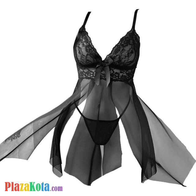 L1338 - Baju Tidur Dinas Malam Wanita Lingerie Babydoll Mini Dress Seksi Hitam Transparan - Photo 1