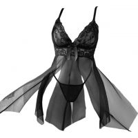 L1338 - Baju Tidur Dinas Malam Wanita Lingerie Babydoll Mini Dress Seksi Hitam Transparan