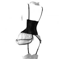 L1339 - Baju Tidur Dinas Malam Wanita Lingerie Set Stocking Seksi Putih Bra Kawat Cup Busa Garter Strap - 2