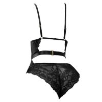 L1340 - Baju Tidur Dinas Malam Wanita Lingerie Teddy Bodysuit Seksi Hitam Transparan Ikat Pinggang Karet - 2