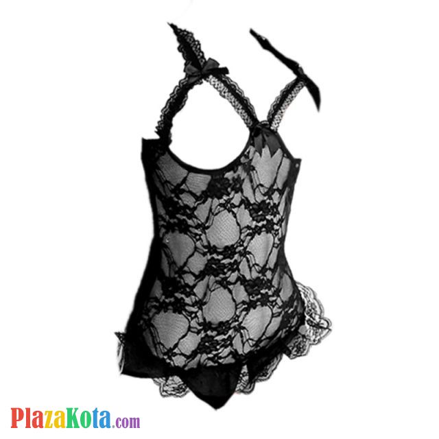 L0305 - Baju Tidur Dinas Malam Wanita Lingerie Teddy Bodysuit Seksi Hitam Transparan Open Cup Crotchless - Photo 1
