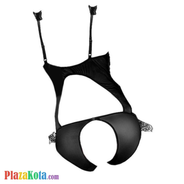 L0305 - Baju Tidur Dinas Malam Wanita Lingerie Teddy Bodysuit Seksi Hitam Transparan Open Cup Crotchless - Photo 2