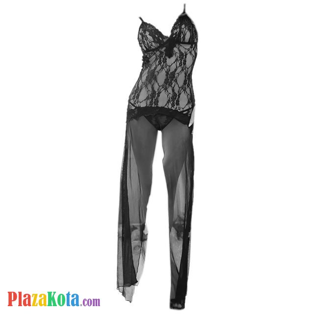 L0311 - Baju Tidur Dinas Malam Wanita Lingerie Long Dress Gaun Panjang Seksi Hitam Transparan - Photo 1