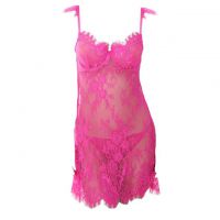 L0392 - Baju Tidur Dinas Malam Wanita Lingerie Bodycon Sheath Dress Seksi Magenta Transparan Bra Kawat