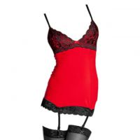 L0396 - Baju Tidur Dinas Malam Wanita Lingerie Set Stocking Seksi Merah Garter Strap