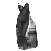 L0406 - Baju Tidur Dinas Malam Wanita Lingerie Long Dress Gaun Panjang Seksi Hitam Transparan