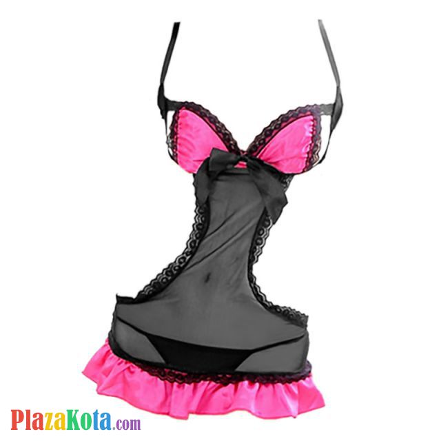 L0413 - Baju Tidur Dinas Malam Wanita Lingerie Babydoll Mini Dress Seksi Hitam Transparan - Photo 1