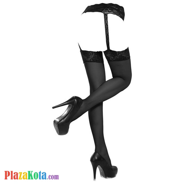 S006 - Stocking Overknee Sepaha Hitam Transparan Garter Belt Renda - Photo 2