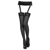 S006 - Stocking Overknee Sepaha Hitam Transparan Garter Belt Renda